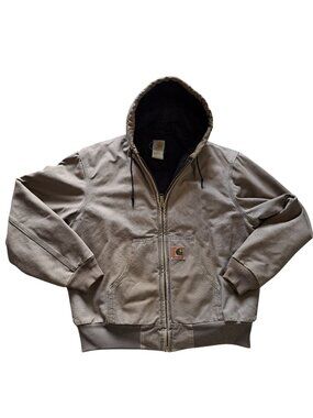 Vintage Carhartt J68 DES Tan Quilted-Lined Hooded Jacket Coat Zip Gorpcore Barn